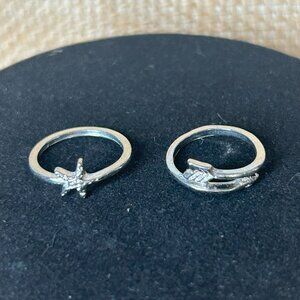 Set of 2 Silver Rings-Starfish and Arrow-Size 6